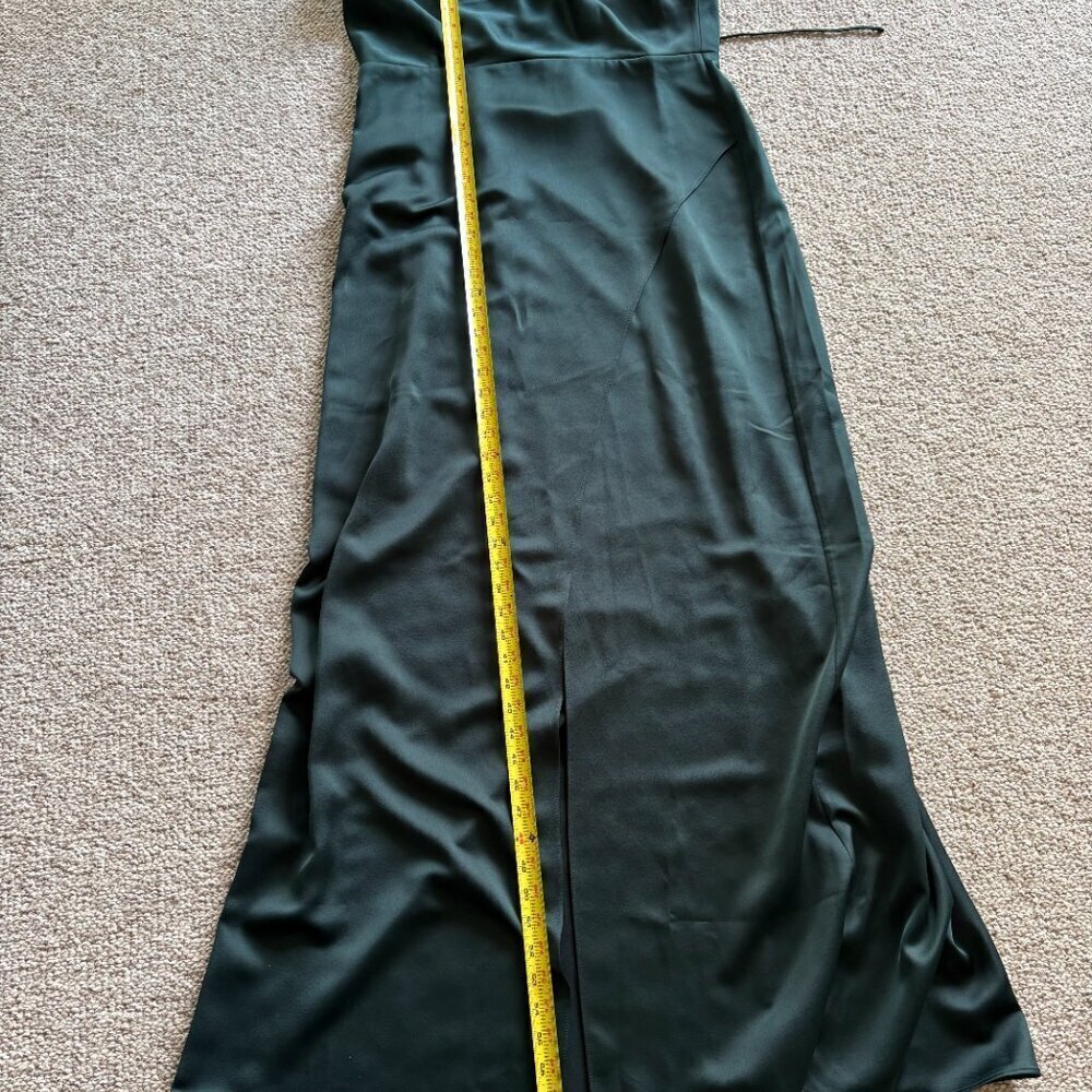 BHLDN Forest Green Satin Maxi Slip Dress 16 High Slit Formal Bridesmaid - Picture 11 of 12